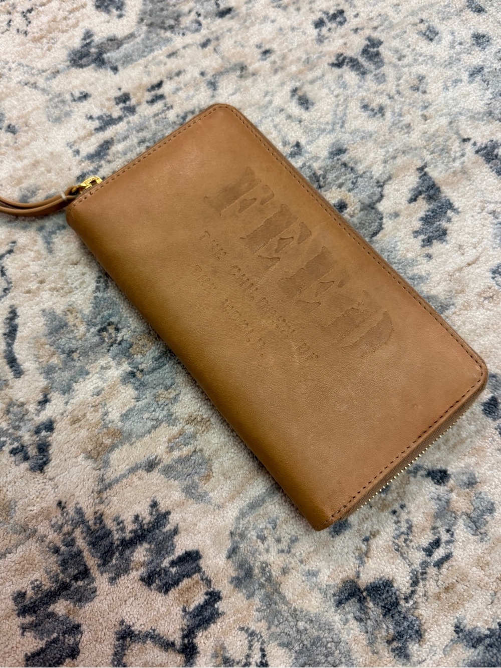 FEED Cognac Caramel Brown Leather Zip Wallet Clutch